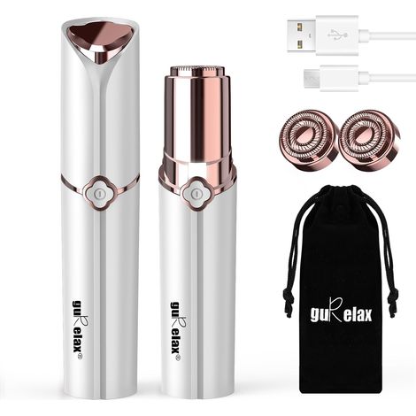 Épilateur facial pour femme, rasoir indolore, rechargeable, alimenté par USB, étanche, blanc, comprend 2 têtes de rechange, petite brosse, sac en flanelle, câble de charge USB (1/5)