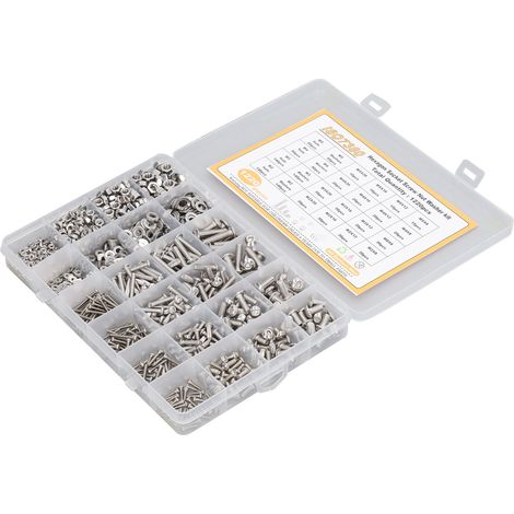 Lot de 1220 vis à tête cylindrique hexagonale, écrous et rondelles en acier inoxydable 304, fixation M2 M3 M4 M5 résistante à l'usure (1/5)