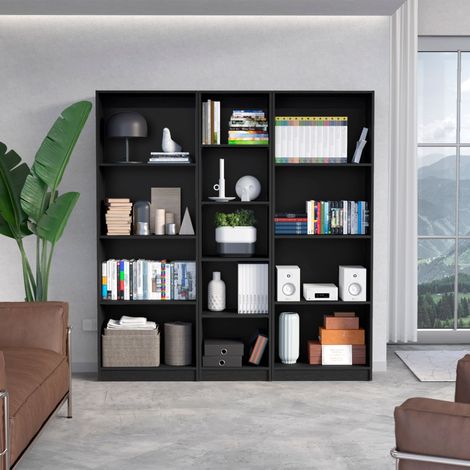 Set de estanteria de oficina home de 3 piezas en melamina con 13 estantes , negro (1/5)