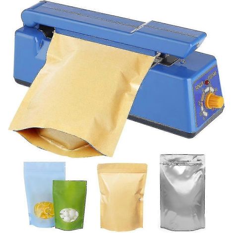 Electric Heat Sealing Machine Heat Sealer Hand Press Vacuum Food Plastic Bag Impulse Sealer Packaging Machine For Home Kitchen Blue Sealer 200mm (1/2)