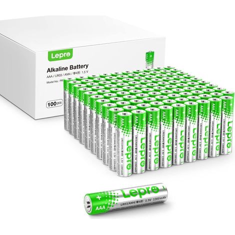 Piles Alcalines AAA - Lot de 100-1,5V LR03 -Haute Capacité 1200 mAh Batteries AAA pour Le Quotidien, Ultra Alcalines Piles Anti-Fuite, Anti-Corrosion Idéale pour Jouet, Réveil, Télécommande (1/5)