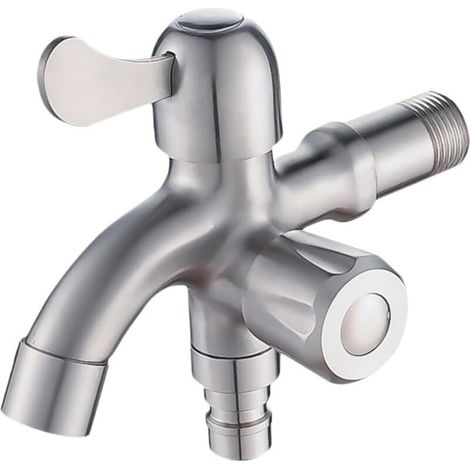 Robinet en acier inoxydable 304, robinet de machine à laver, balcon de salle de bain, robinet multifonction à double usage à une entrée et deux sorties (1/4)