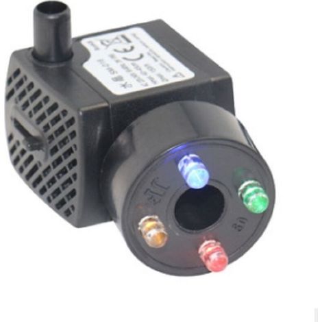 Pompe d'aquarium avec 4 lumières LED multicolores Mini pompe à eau 300 l/h résiste au brûleur sec (48 heures), pompe pour aquarium, bassin, fontaine, jardin, pas de bruit, câble 1,5 m (1/4)