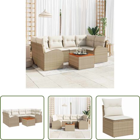 vidaXL Poly rotin - Ensemble de canapé de jardin avec coussin 7 pcs Beige polyrotin (1/5)