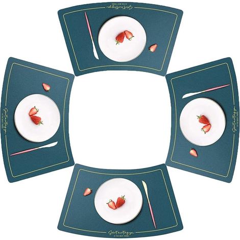 Ensemble de 4 sets de table en similicuir, imperméables, résistants à l'huile etile et aux brûlures, style occidental, rectangulaires verts (1/5)