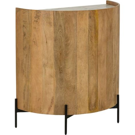 Made In Meubles – Meuble bar en manguier massif avec façade striée – Design incurvé – Structure métal noir – Dimensions 104x100x50.5cm (1/5)
