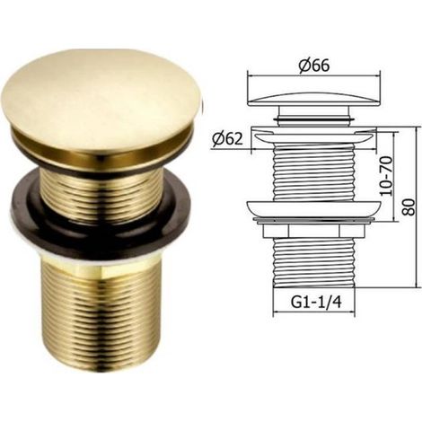 Ersatz-Waschbeckenstöpsel, gewölbt, mit Druckverschluss, gebürstetes Messing, runder Standardanschluss G 1 1/4" BSP, 1 Stück.