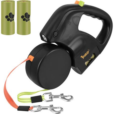 Laisse double automatique Purlov 3m avec lampe torche (1/5)