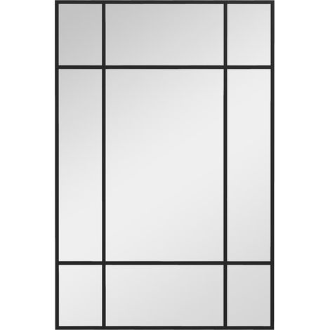 Miroir Mural Style Fenêtre Noir 90x60 cm Miroir Décoratif Rectangulaire Fixation Horizontale et Verticale Salon Entrée (1/4)