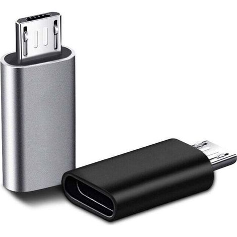 2 Pièces USB C Adaptateur, Micro USB vers USB C, Adaptateur USB C vers Micro USB Connecteur, Adaptateur Type C Fem Micro USB Male Connecteur pour PC, Galaxy, Mate, etc (Noir, une pièce en argent)
