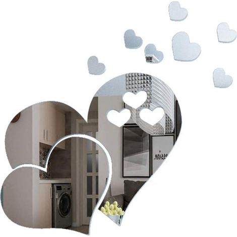 CCYKXA Silver acrylic wall stickers with heart-shaped mirror