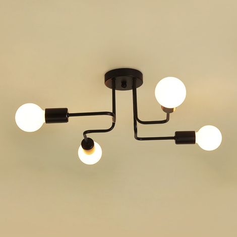 E27 plafonnier rétro Métal industriel individualité moderne lampe de plafond décoration créative salon chambre 4 lumières noir (1/4)