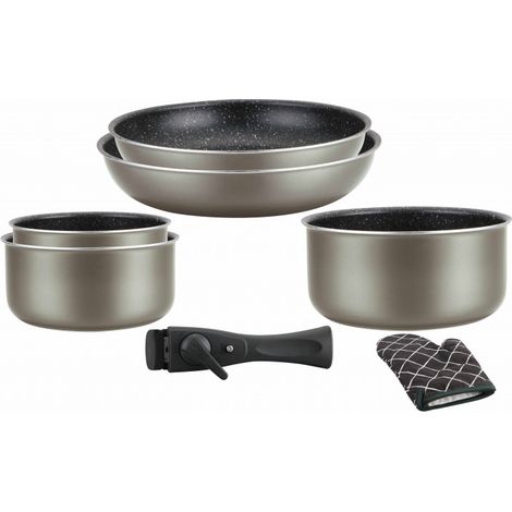 Batterie de cuisine revêtement pierre avec manche amovible 7 pièces carbonne Herzberg HG8053-CAR (1/4)