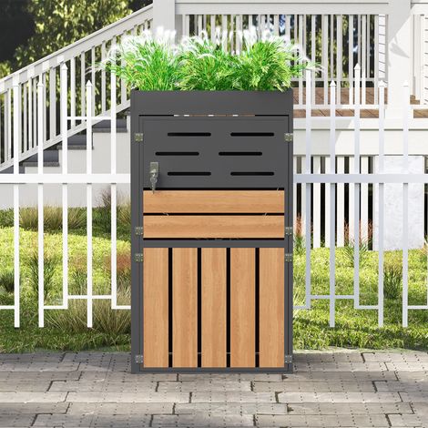Armoire de jardin multifonctionnelle avec jardinière intégrée, ventilation à persiennes et structure en acier galvanisé – portes verrouillables avec chaîne de sécurité pour le rangement et la décorati (1/5)
