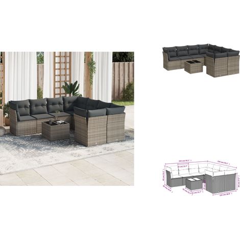 Salon de jardin 9 pcs avec coussins gris résine tressée - Ensemble Salon De Jardin - Mobilier De Jardin - Salon D'extérieur - Résine Tressée - Rotin Synthétique (1/3)