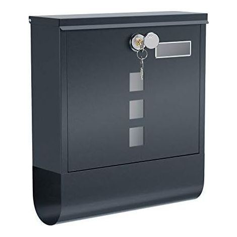 Wall Mounted Letterbox, with Lock with Cover, Viewing Windows, Name Slot, Newspaper Roll, Easy to Install, Charcoal Gray GMB20AG