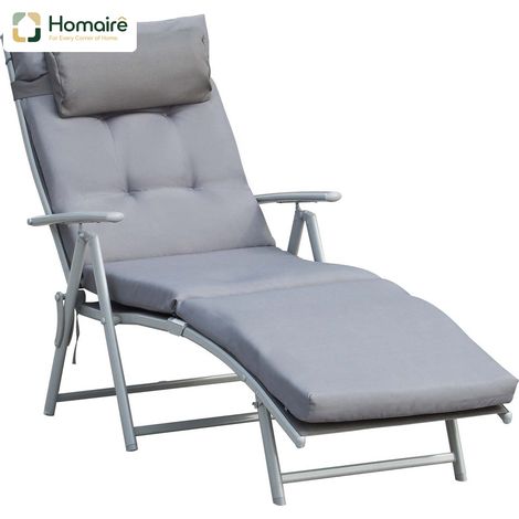 HOMAIRE Sonnenliege klappbar verstellbar avec coussin pour jardin et plage en métal et tissu gris