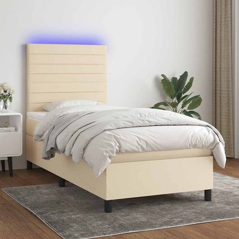 Cama box spring colchón y luces LED tela crema 80x200 cm (1/5)