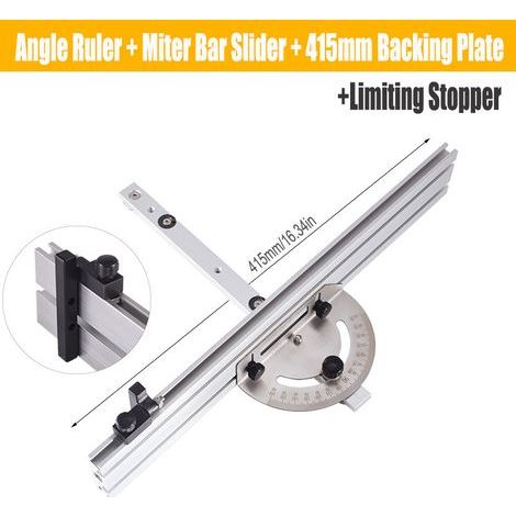Délai d'angle + rail de guidage + dossier de 415 mm + limiteur Poussoir d'angle pour scie circulaire, poignée de poussée pour le travail du bois, équerre inversée pour scie à ruban, rail de guidage, d (1/4)