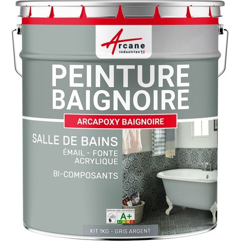 Arcane Industries – Peinture baignoire et lavabo époxy sans solvant – Gris argent RAL 7001 – Rendement 3 m² en 2 couches – Application facile avec manchon spécial (1/5)