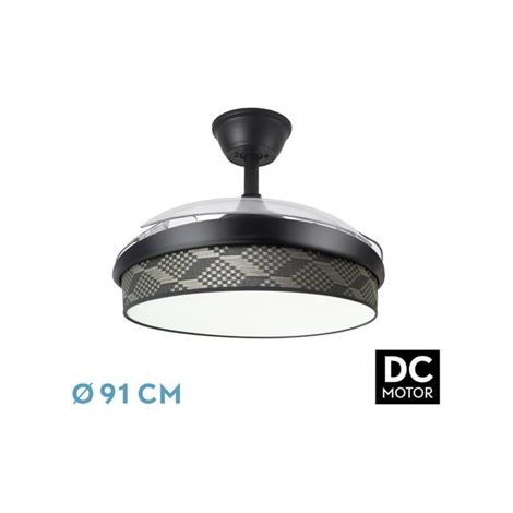 Ventilatore DC Fashion 72W Nero/Grigio Tetris 91cm 7200lm 3CCT Telecomando (1/2)