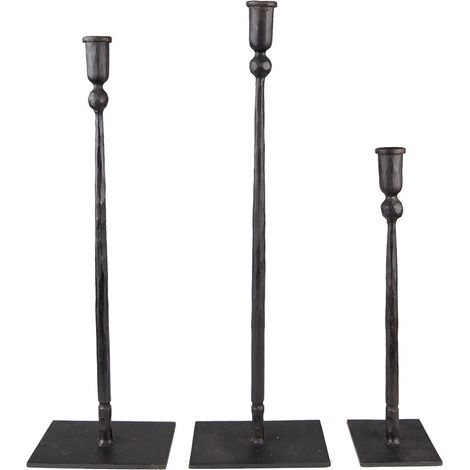 Lot de 3 Bougeoirs en Fer Noir Style Classique et Industriel Hauteurs 35 49 52 cm - PANGIVO (1/3)
