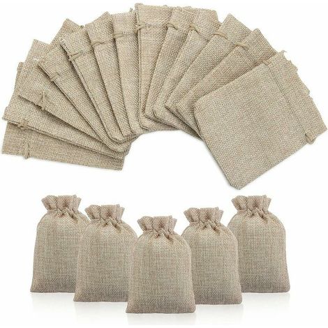 Jute Sac à Cordon Sachets en Jute Sacs Cadeau avec Cordon, Pochettes Sachets en Lin Chanvre Pochon Tissu pour Dragees Lavande Calendrier de l'avent Cadeau, 50PCS 9x12cm