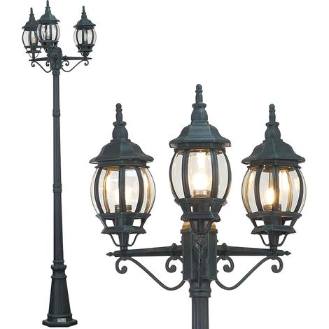Lampione Vittoriano Classico da Giardino 3 Lanterne in Alluminio Bronzo 202cm