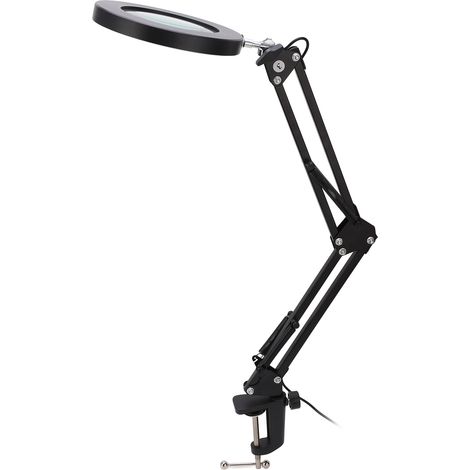 Loupe de bureau 5x avec éclairage LED, bras articulé, 10 niveaux d'intensité, 3 températures de couleur, pince de fixation pour établi (1/5)