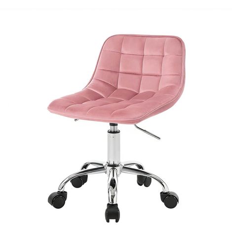 Sedia da ufficio girevole rosa in velluto e metallo con ruote e altezza regolabile (1/5)