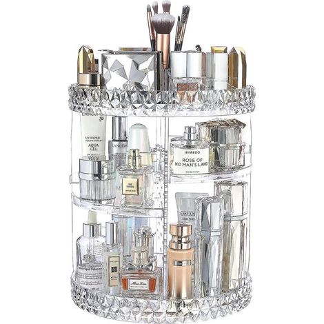 Organisateur de maquillage rotatif à 360°, présentoir de rangement cosmétique ajustable à 8 compartiments transparents (1/5)