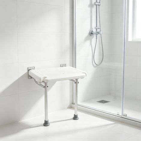Tabouret de Douche Pliable Mural pour Personnes Âgées, Max.100kg, Antidérapant, Chaise de Douche Pour Adultes Handicapés (1/5)