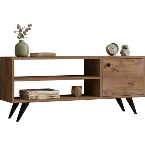Mobile Porta tv Spinola, un Ripiano, Un'anta, 3 Vani, 120x29x50h cm Marrone Rovere