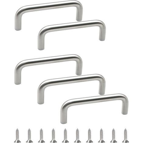 AIDUCHO Juego de 5 tiradores redondos de acero inoxidable macizo, con separación entre orificios de 64 mm, diseño en forma de U, para puertas de armarios, dormitorios, baños y cocinas - Acabado platea (1/5)