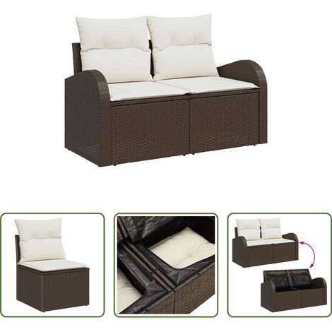 Terrassensofa - Garten-Sofa-Set mit Kissen mit Speicher 5 pcs Braun und Creme (1/5)
