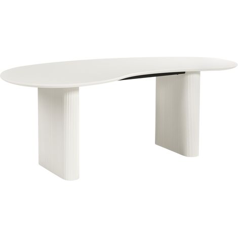 Mesa de comedor moderna 198 x 93 cm forma irregular industrial patas acanaladas MDF blanco Peery