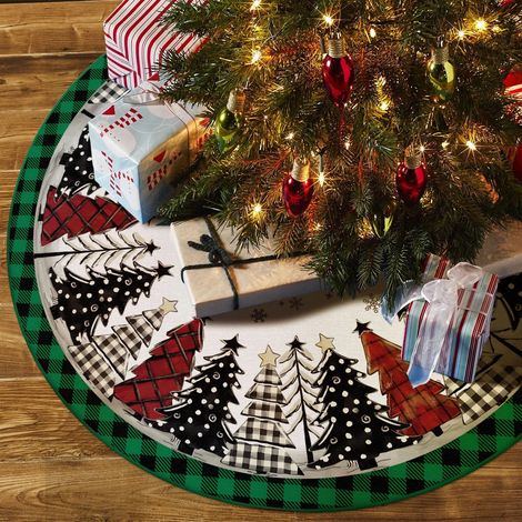 Tapis de sapin de Noël à carreaux verts de 122 cm (48 pouces), tapis festif pour la maison, les fêtes, le week-end, décoration intérieure et extérieure (1/5)
