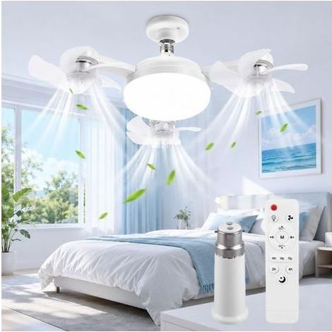 Ventilateur Plafond avec Lumière, Drone Plafonnier Ventilateur Ampoule LED 50W Silencieux Ventilateurs Lustre Lampe Ventilo E27, 3 Vitesses, 3 Couleurs Dimmable pour Chambre, Salon, Couloir (1/5)