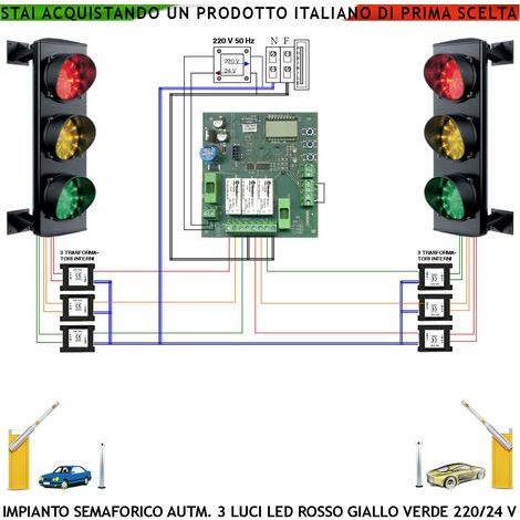 Kit Impianto Semaforo 3 Luci 24 Led Rossi 24 Led Gialli 24 Led Verdi 230 V 50 Hz 3 W CE IP65 Centrale di Comando Funzione Automatica Tempi Regolabili da 3 a 240" Ingresso Uscita Veicoli Rampa Garage (1/5)