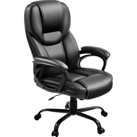 Homevive Silla de Oficina de Piel Sintética con Respaldo Alto Ergonómico Soporte Lumbar Altura Ajustable Silla de Escritorio Base de Metal Negro