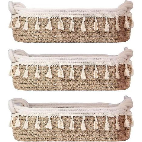 ZVD Lot de 3 paniers de rangement rectangulaires en corde de coton tissée pour jouets de bébé et animaux de compagnie (1/3)