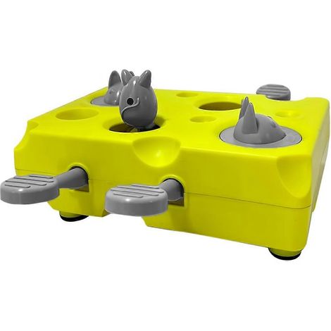 Jouet distributeur de croquettes interactif pour chat - Gamelle à alimentation lente et durable avec base verte et leviers gris, stimulation mentale (1/5)
