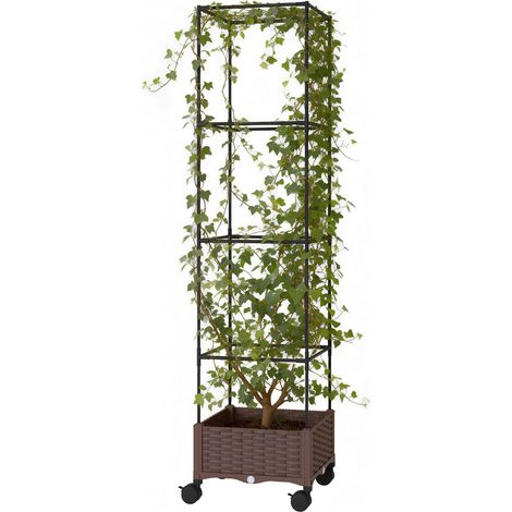 20-Liter-Hochbeet mit Rankgitter, feststellbaren Rollen und automatischem Bewässerungssystem, braun