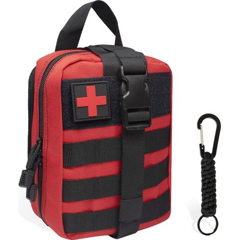 Trousse de Secours Militaire Vide, Pochette EMT IFAK Médecine Tactique, Rip-Away Sac étanche Molle de Premiers Secours EDC Survie de Poche pour Randonnée Camping (Rouge avec 1 Mousquetons) (1/5)