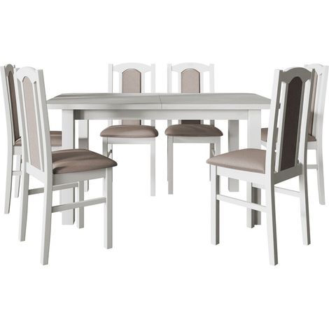 Conjunto de comedor Victorville 273, Blanco, 76x80x140cm, Diámetro: 0, Número de asientos: 6, Estilo: Contemporary