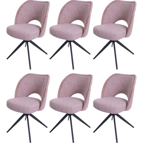 Lot de 6 chaises de salle à manger HWC-N72, chaise de cuisine rembourrée, pivotante Auto-Return, tissu/textile (420g/m²) (1/5)