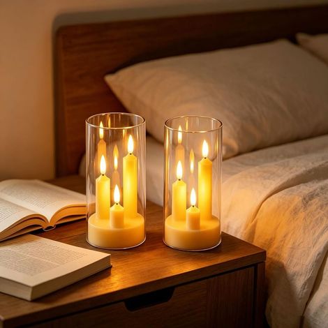 LED-Stielkerzen mit 3 Herzen, transparentes Acrylglas, Fernbedienung, Batterien. (1/5)
