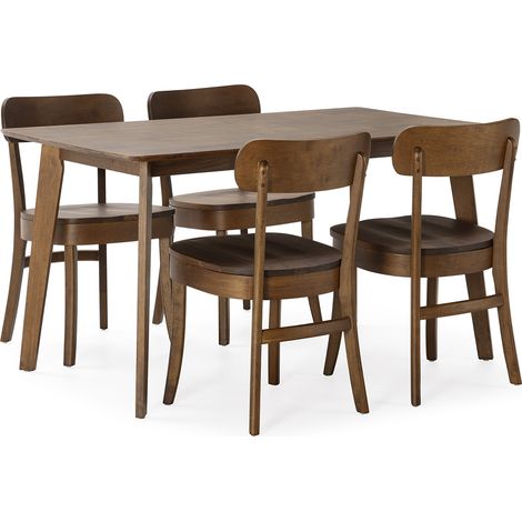 Juego de mesa 140x80 cm y 4 sillas de comedor Nala color Nogal (1/5)