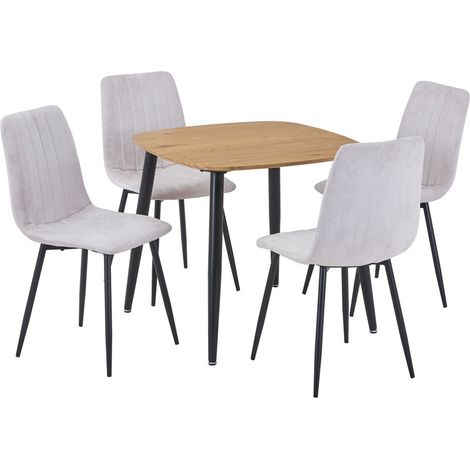 Aspen Light Oak Square Table & 4 Natural Fabric Chair Set - MDF/Metal - L54 x W53.5 x H88 cm