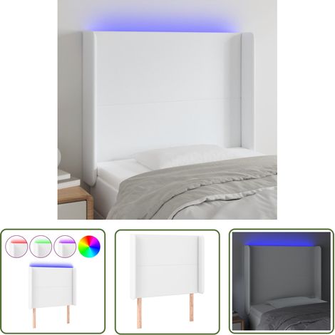 The Living Store Tête de lit à LED Blanc 103x16x118/128 cm Similicuir - Tête De Lit Led - Tête De Lit Blanche - Tête De Lit Moderne - Tête De Lit Rembourrée - Têtière De Lit (1/5)